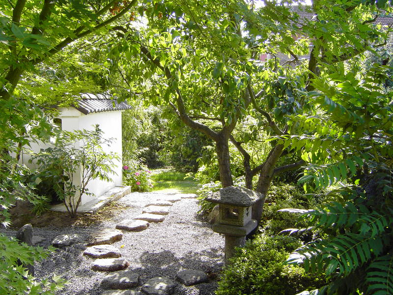 Japanischer Garten mit Steinen und Bäumen